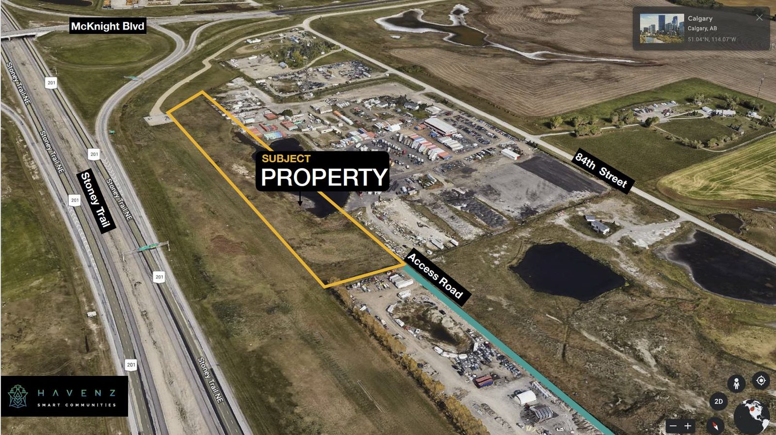 Aerial context of the subject property at Stoney Trail and McKnight
