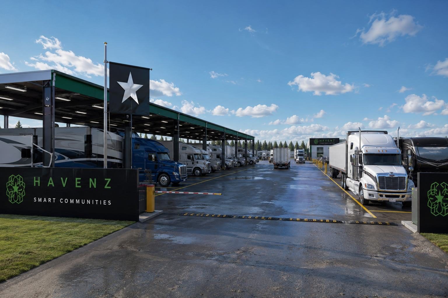 Secured storage yard concept with solar canopies